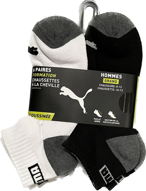 PUMA 6 PAIRS QUARTER CREW TRAINING SOCKS - SHOE 8-12