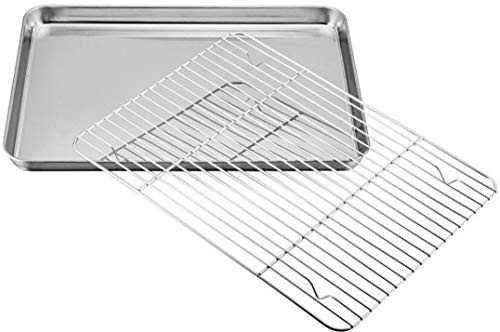 Mokpi Baking Sheet and Rack Set, Half Sheet Pan Cookie Sheet Set with Stainless Steel Oven Safe Cooling Rack,16x12x1 Inch (16x12'')