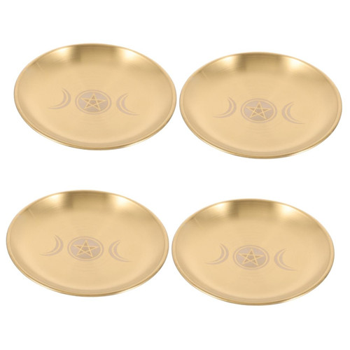 Artibetter 4pcs Pentagram Sacrifice Wedding Candle Holder Tea Light Candles Tray Metal Candle Tray Candle Tarot Dish Display Trinket Dish Scented Candle Plate Brass Simple Candlestick