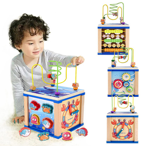 DHinkyoung 5-in-1 Baby Activity Cube for Toddlers First Birthday Gifts for Boys Girls with Bead Maze Shape Sorter Montessori Educational Toys Toddler Activity Center for Toddler Learning Toy