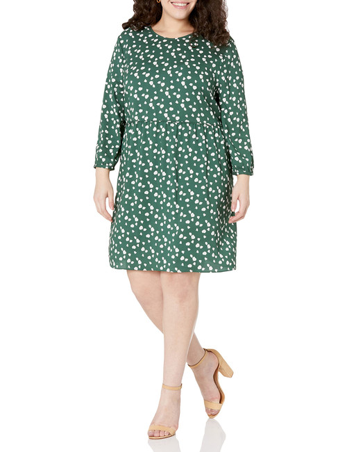 Amazon Essentials Women's Lightweight Georgette 3/4 Sleeve Crewneck Mini Dress, Green Blossom, Small