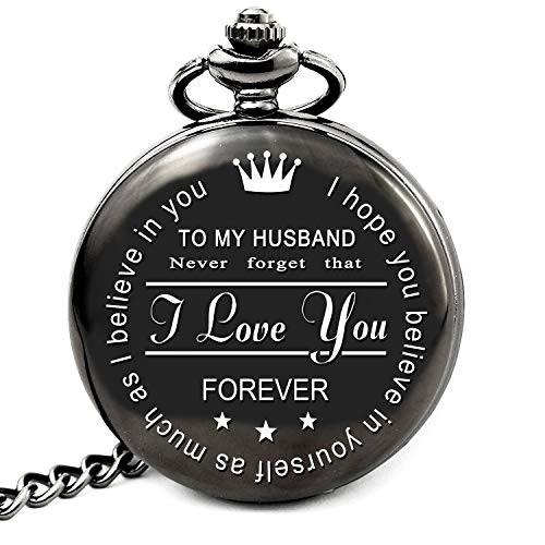 LEVONTA Husband Gifts from Wife Christmas Birthday Anniversary, Personalized Husband Pocket Watch (Husband Roman)