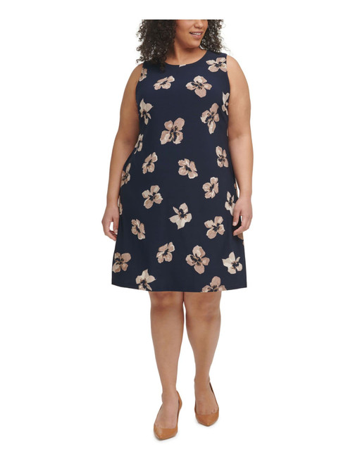 Tommy Hilfiger Womens Plus Floral Print Knee-Length Shift Dress Navy 22W