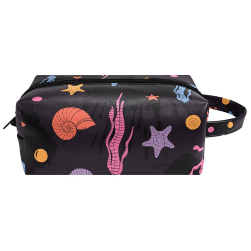 LEVEIS Sealife Starfish Corals Microfiber Leather Makeup Bag Pouch Waterproof Travel Cosmetic Bag Portable Handy Toiletry Bag for Women Girls Gifts