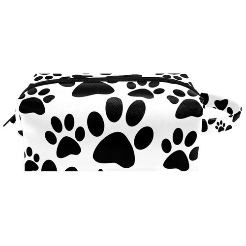 LEVEIS Black And White Dog Paw Prints Microfiber Leather Makeup Bag Pouch Waterproof Travel Cosmetic Bag Portable Handy Toiletry Bag for Women Girls Gifts