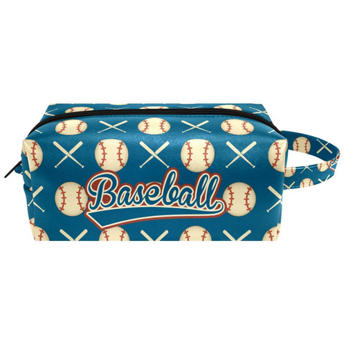 LEVEIS Retro Baseball Microfiber Leather Makeup Bag Pouch Waterproof Travel Cosmetic Bag Portable Handy Toiletry Bag for Women Girls Gifts
