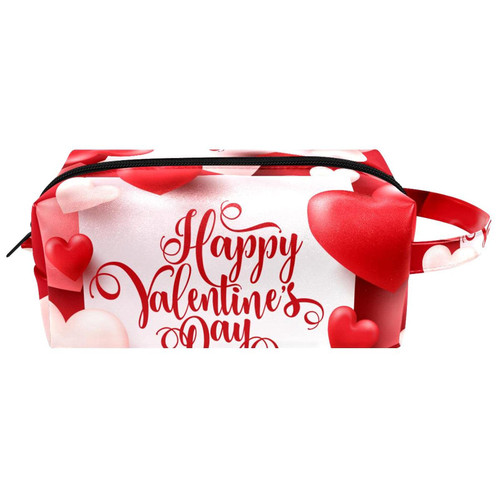 LEVEIS Happy Red Love Microfiber Leather Makeup Bag Pouch Waterproof Travel Cosmetic Bag Portable Handy Toiletry Bag for Women Girls Gifts