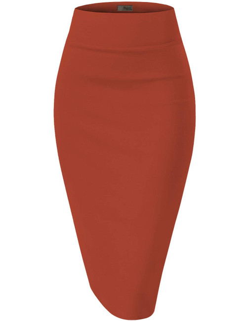 Hybrid & Company Womens Premium Nylon Ponte Stretch Office Pencil Skirt Made Below Knee KSK45002 1073T Rust L