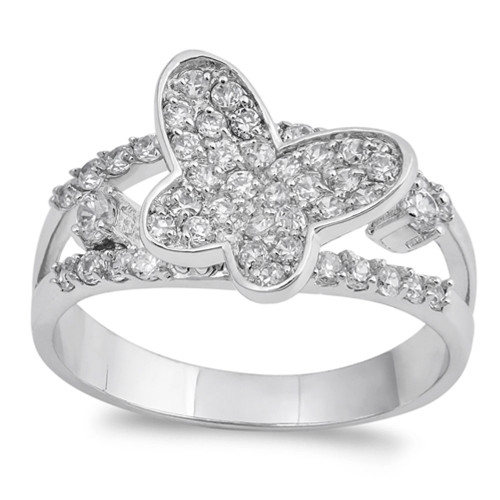 Clear CZ Unique Micro Pave Butterfly Ring .925 Sterling Silver Band Size 5