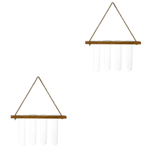 Happyyami Glass Vase 2pcs Hydroponic Test Tube with Wooden Holder Wall Hanging Mounted Planter Glass Terrarium Test Tube Vase for Propagation Hydroponics Decoration Plant Pots Indoor