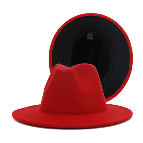 Wide Brim Fedora Hats for Women Dress Hats for Men Two Tone Panama Hat with Belt Buckle (red)