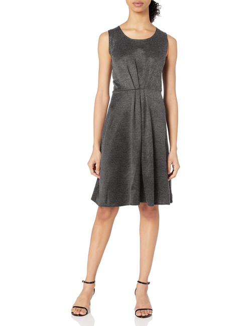 Star Vixen Women's Sleeveless Cinch-Pleat Skater Dress, Charcoal, Medium