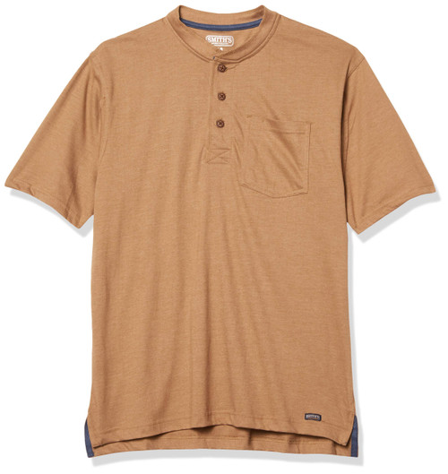 Smith's Workwear Men's Extended Tail Short Sleeve Henley, Khaki Heather, 2XL