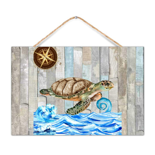 Inspirational Wood Pallet Sign Ocean Beach Nautical Sea Turtle Wall Decorative for Entryway Vintage Decorative Wood Sign Coastal Tropical Theme Picture Nursery Wall Decor Sign Gift Laundry 12x8