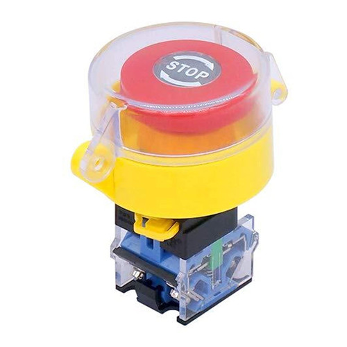 KOSSMA 22mm 1 NC 1 NO Red Mushroom Latching Action Emergency Stop Push Button Switch 10A 440V Add Protection Cover