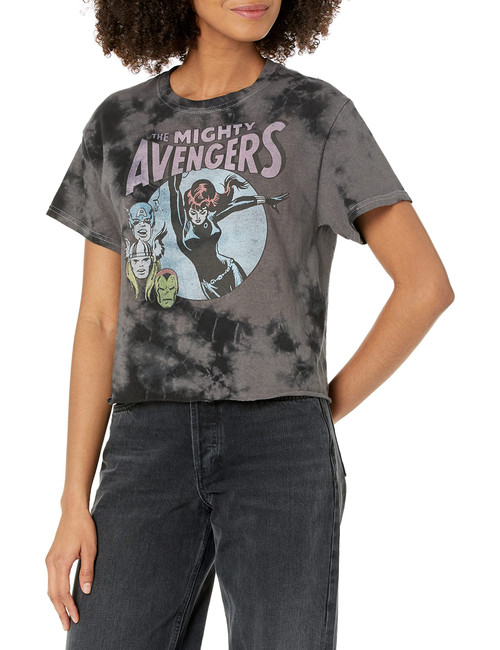 Marvel Universe Retro Avengers Women's Fast Fashion Short Sleeve Tee Shirt, Black/Charcoal, X-Large