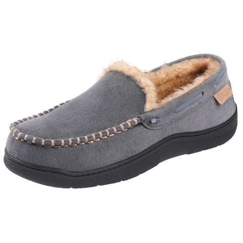 Zigzagger Men's Moccasin Slippers Memory Foam House Shoes, Indoor and Outdoor Warm Loafer Slippers,Grey,12 M US