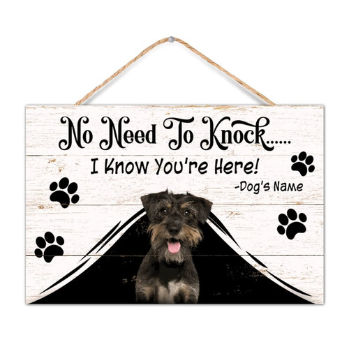 Rustic Wood Sign Plaque Schnauzer,No Need To Knock Wall Decoration for Porch Rustic Positive Wood Sign Personalized Dog's Name Cat Photo Table Wall Decor Sign Gift Laundry 12x8in