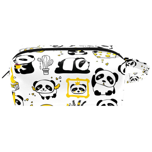 LEVEIS Cute Pandas Microfiber Leather Makeup Bag Pouch Waterproof Travel Cosmetic Bag Portable Handy Toiletry Bag for Women Girls Gifts