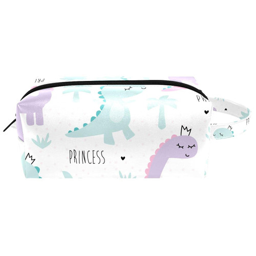 LEVEIS Cute-Dinosaur Microfiber Leather Makeup Bag Pouch Waterproof Travel Cosmetic Bag Portable Handy Toiletry Bag for Women Girls Gifts