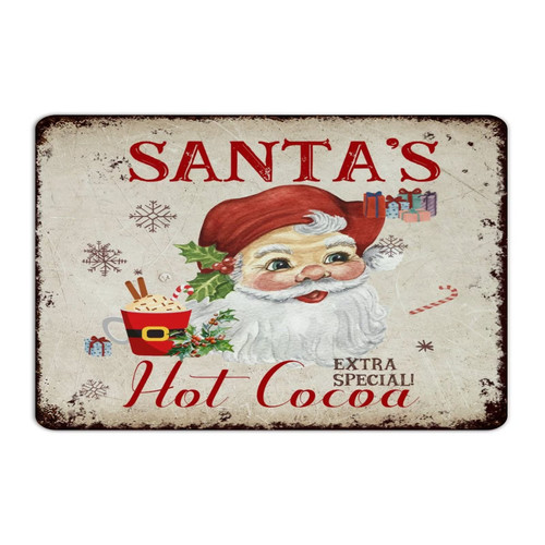 Autravelco Santa's Hot Cocoa Metal Signs Farmhouse Gate Bathroom Laundry Room Decor for Men Garage Signs Hot Chocolate Lover Gift Metal Plaque for Porch 8x12 Inch