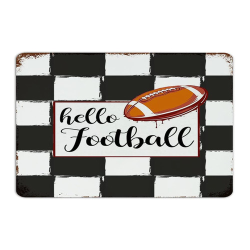 Autravelco Hello Football Sports Custom Aluminum Metal Sign Customized Outdoor Signs Balls Prints Artwork Wall Decor Metal Signs for Cabin Coffee Bar Laundry 8x12 Inch