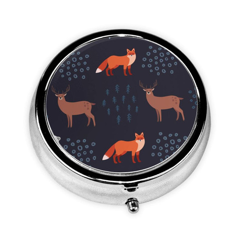 Fox Pill Box Small Daily Pill Box Organizer 3 Compartment Vitamin Box Organizer,Travel Pill Container Small Pill Box for Purse Mini Pill Case Cute Pill Organizer Round Pillbox