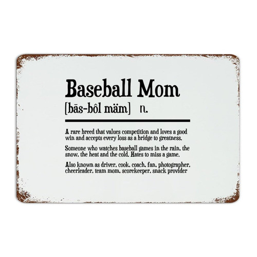 Hanging Metal Sign Baseball Mom Noun Definition Home Decor Metal Plaque for Gate Indoor Front Door Definition Printer Font Art Poster Gift for Laundry 8x12 Inch
