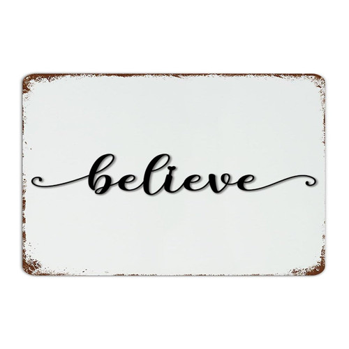 Country Metal Tin Sign Believe Man Cave Decor Tin Signs for Kitchen Fence Business Initial Word Cutout Sculptures Art Poster Gift for Indoor 8x12 Inch