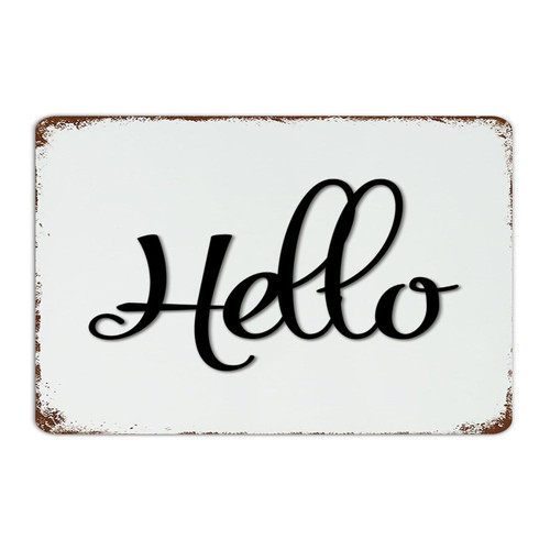 Hello Country Metal Tin Sign Decorative Porch Signs Initial Word Cutout Sculptures Man Cave Decor Tin Signs for Front Door Laundry Indoor 8x12 Inch