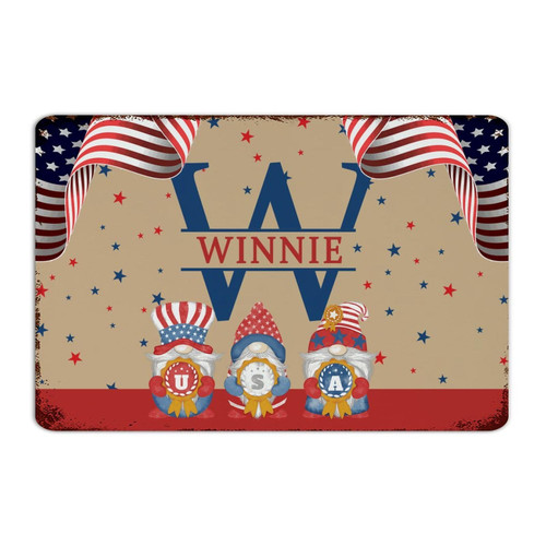 Patriotic Gnome Split Monogram W Retro Metal Tin Sign Vintage Laundry Signs Initial Letter Stars And Stripes Wall Decor Tin Signs for Fence Outside Bathroom 8x12 Inch