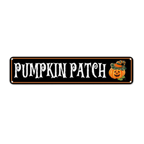 Pumpkin Patch Funny Halloween Pumpkin Metal Wall Sign Fall Halloween Welcome Metal Tin Sign Fall Halloween Decorations Retro Metal Wall Hanging Sign for Front Porch Laundry Room 18x4in