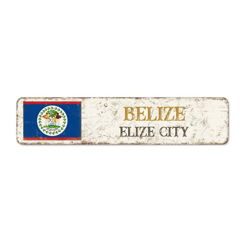 Belize Country Souvenir Metal Signs City Souvenir Elize City Aluminum Art Signs National Flag Belize Vintage Metal Wall Decor Quality Aluminum Sign for Front Porch Laundry Room 18x4in