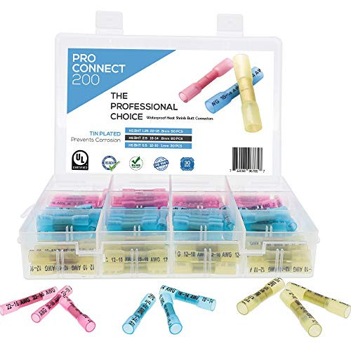 200Pcs Heat Shrink Butt Connectors Terminals, Waterproof Wire Connector Insulated Automotive Marine Electrical Terminal Kit(22-16 AWG, 16-14 AWG, 12-10 AWG) Solderless Crimper Butt Splice Wiring Kit ?