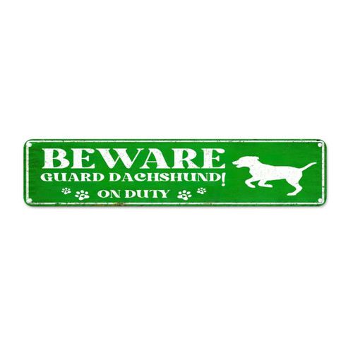 Beware Dog on Duty Vintage Wall Sign Beware Corgi Vintage Aluminum Sign Dog Sign Basset Hound Lover Gift Aluminum Tin Signs Wall Art Decor Plaque for Laundry Room Living Room 18x4in