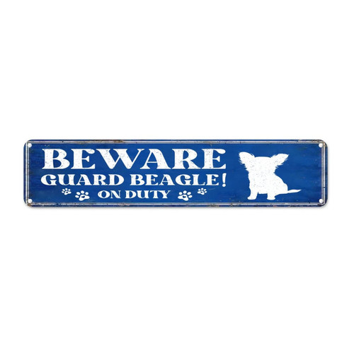 Beware Dog on Duty Retro Wall Sign Beware Shiba Inu Rustic Aluminum Metal Sign Dog Sign Border Collie Lover Gift Men Cave Decor Retro Hanging Signs for Front Porch Laundry Room 18x4in