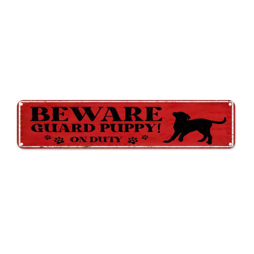 Beware Dog Sign Chihuahua on Duty Warning Rustic Aluminum Metal Sign Beware Dog Funny Sign French Bulldog Farmhouse Wall Hanger Metal Signs Retro Metal Sign for Laundry Room Living Room 18x4in