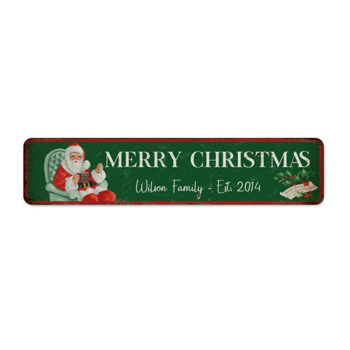 Merry Christmas Fashion Chic Aluminum Metal Sign Rustic Indoor Signs Santa Claus Red & Green Man Cave Decor Metal Tin Sign for Garage Laundry Home 4x18 Inch