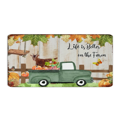 Autravelco Life Is Better on The Farm Retro Tin Signs Country Restaurants Signs Thanksgiving Pumpkin Harvest Home Decor Metal Tin Sign for Room Outside Laundry 6x12 Inch