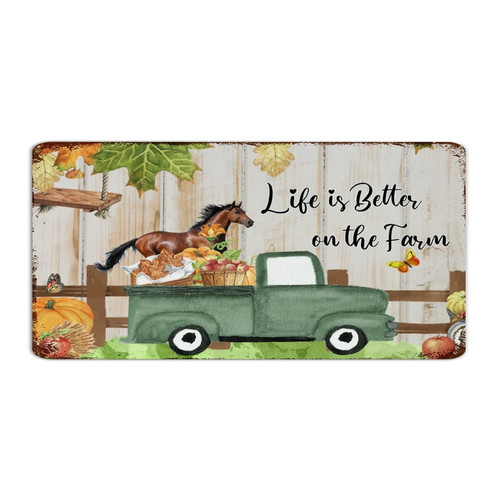 Life Is Better on The Farm Retro Aluminum Metal Sign Funny Novelty Laundry Signs Horse Pumpkin Truck Art Wall Decorations Metal Signs for Gate Gate Coffee Bar 6x12 Inch