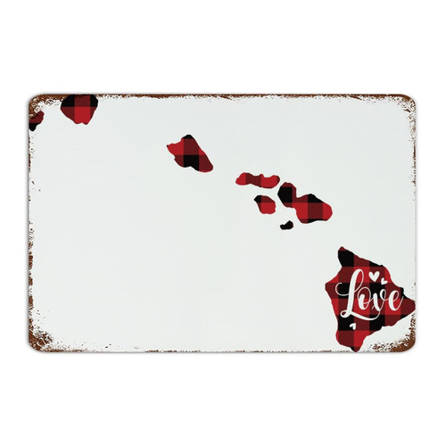 Autravelco Valentine's Day LOVE Hawaii Country Metal Signs Custom Laundry Signs State Shaped USA City Wall Decor Garage Signs for Living Room Backyard Dorm 8x12 Inch