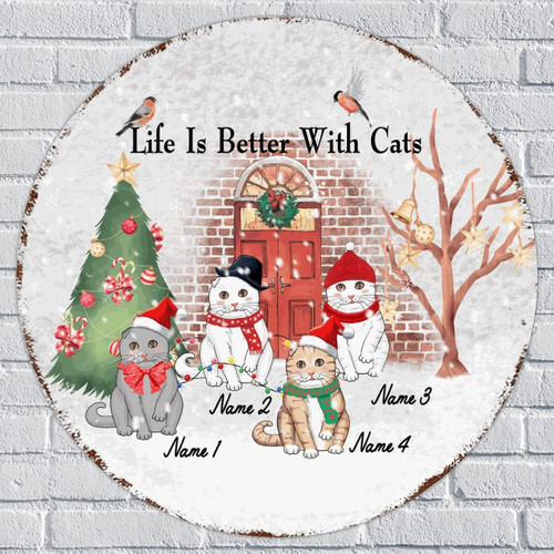 Wodevor Custom Signs Personalized Life is Better with Cats Christmas Aluminum Sign 12x12 Inch Cat Loves Decoration Vintage Metal Signs Vintage for Bar Laundry Room Yard Ranch Pub