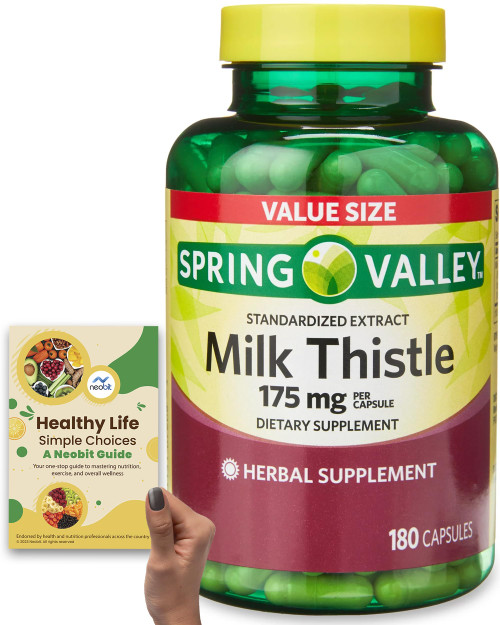 Neobit Spring Valley Standardized Milk Thistle Extract - 175mg, 180 Capsules, Overall Wellness - Paired with 'Healthy Life, Simple Choices: Guide' (2 Items)