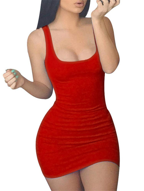 GOBLES Women's Casual Summer Sleeveless Mini Sexy Bodycon Tank Club Dress Red GOBLES Women's Casual Summer Sleeveless Mini Sexy Bodycon Tank Club Dress Red
