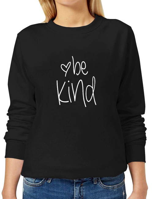 Mom's care Womens Be Kind Crewneck Sweatshirt Casual Loose Fitting Tops Long Sleeve T Shirt(Long Sleeve Black, L)