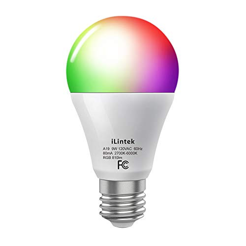 iLintek Bluetooth A19 White and Color Smart LED Light Bulb, Multicolor Dimmable Wake Up Night Light Bulbs, App Controlled(Support Remote Control), 9W(65W Equivalent), 810lm, No Hub Required (A19-9w)