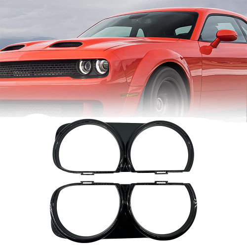 PMFCA New Front Headlight Lamp Bezel Trim LH LF & RH RF Pair for Dodge Challenger 68259052AB, 68259053AB, CH2511101, CH2510101
