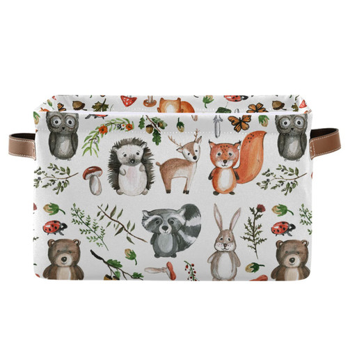 Storage Bin Basket 1 pcs Large Foldable Clothes Bag Collapsible Fabric Laundry Hamper Folding Washing Bin (Rectangle-Cute Woodland Animals)