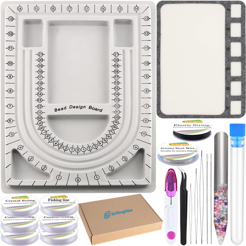 EuTengHao Bead Design Boards Mats with Bead Scoop Soft Stable Beading Mat Jewelry String Beading Needles Jewelry Organizer Tray for Jewelry DIY Making of Bracelets Necklaces Craft Supplies Tools