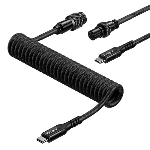 Fasgear Coiled USB C Keyboard Cable, 1.8m Type C to Type C Keyboard Cable with Metal Aviation Connector, 60W Fast Charging, Designed for USB-C Mechanical/Custom/DIY/Gaming Keyboard(Black)